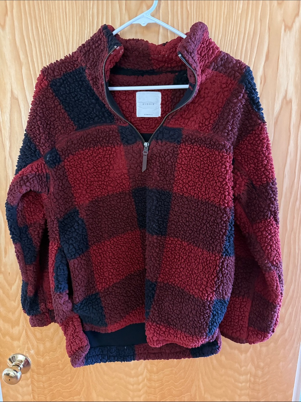 Red & black plaid sherpa pull-on